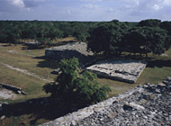 Central Plaza West Temples at Dzibilchaltun - dzibilchaltun mayan ruins,dzibilchaltun mayan temple,mayan temple pictures,mayan ruins photos